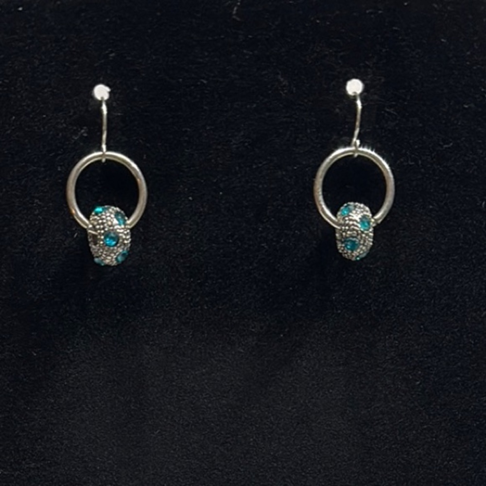 Christopher & Banks Silver Hoop Earrings with Teal Crystal Accents